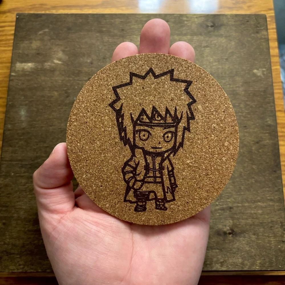 Naruto Fourth Hokage Chibi Style Laser Engraved Cork Coaster